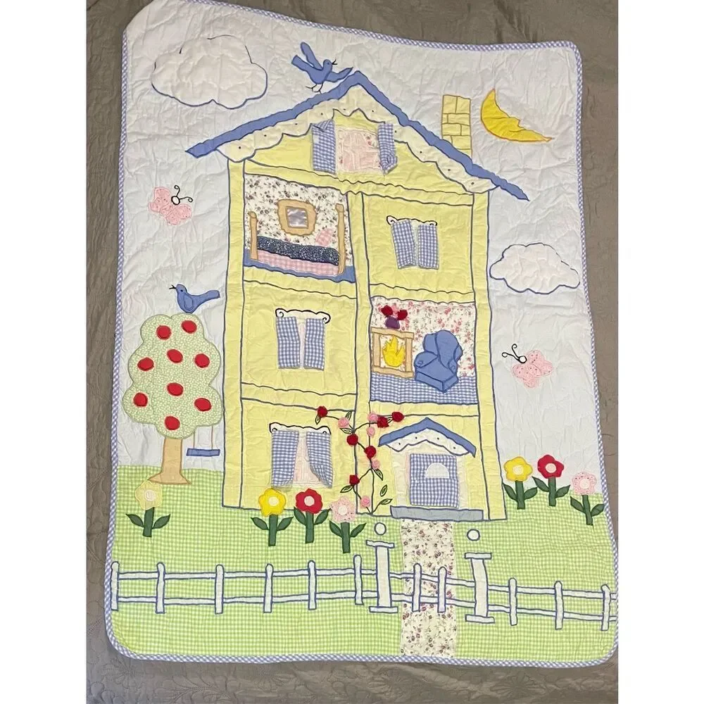 P.J. Kids Rooms To Dream Crib Quilt Dollhouse Peek a Boo Homemade Vintage 90s