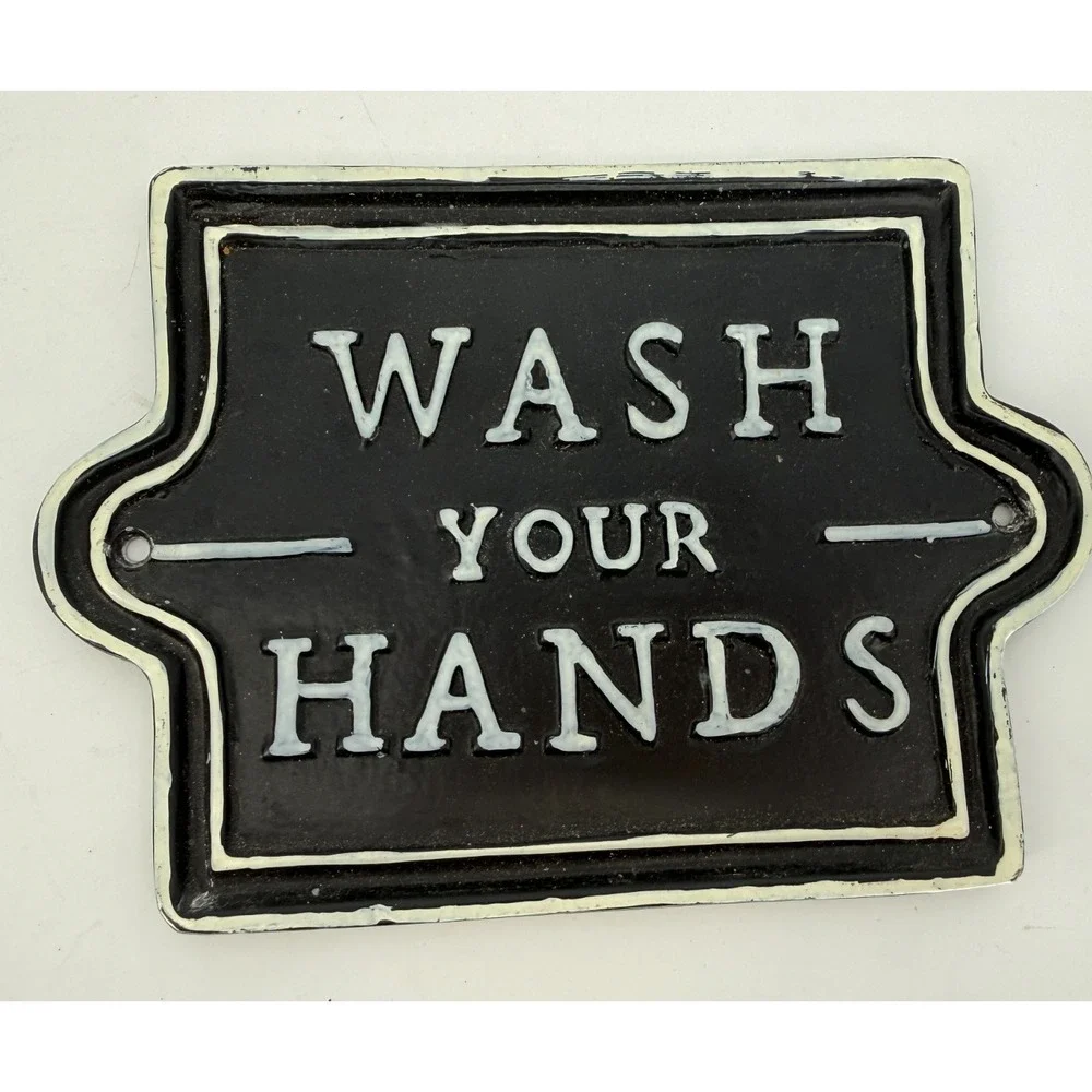 Vtg Hearth & Hand Magnolia Farmhouse Bathroom Sign Wash‎ Your Hands Metal Decor