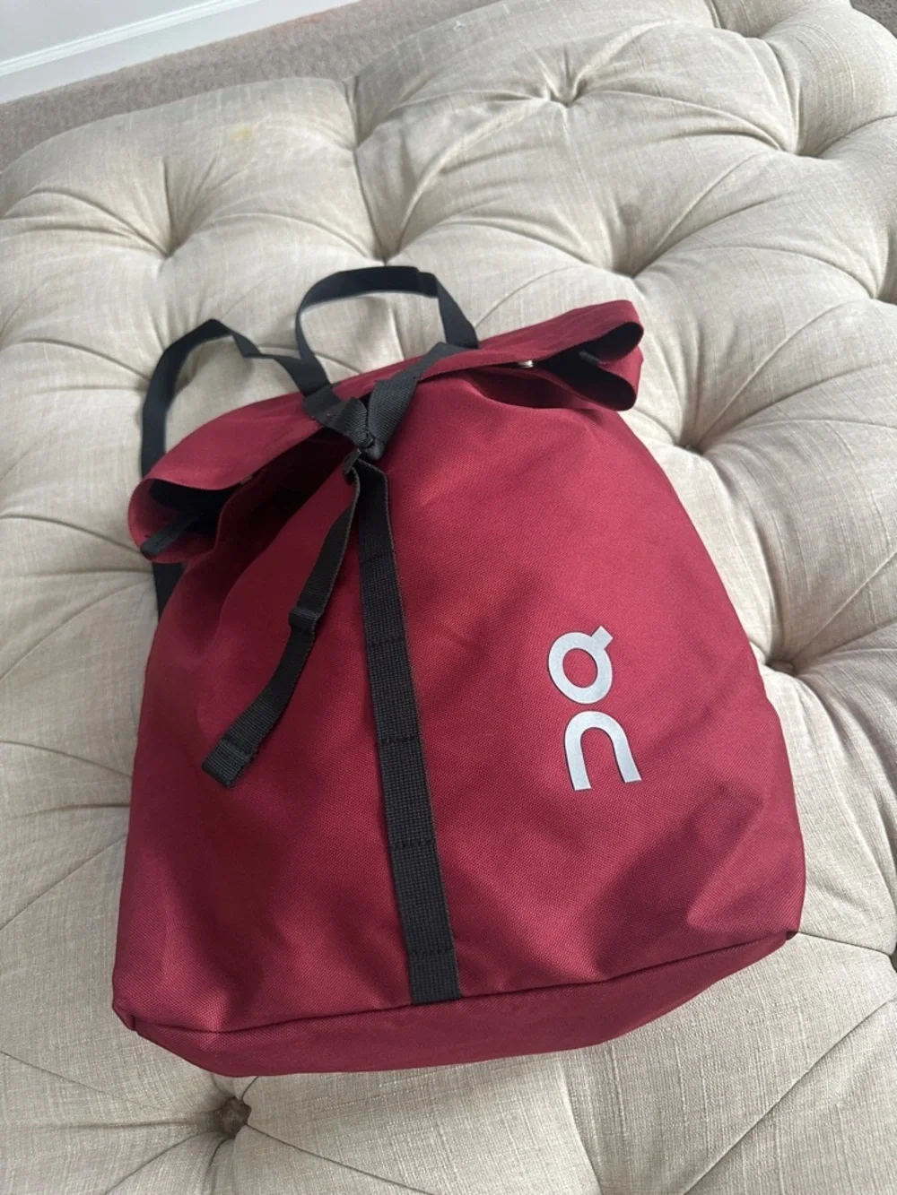On Running Maroon Roll-Top Backpack with Black Straps
