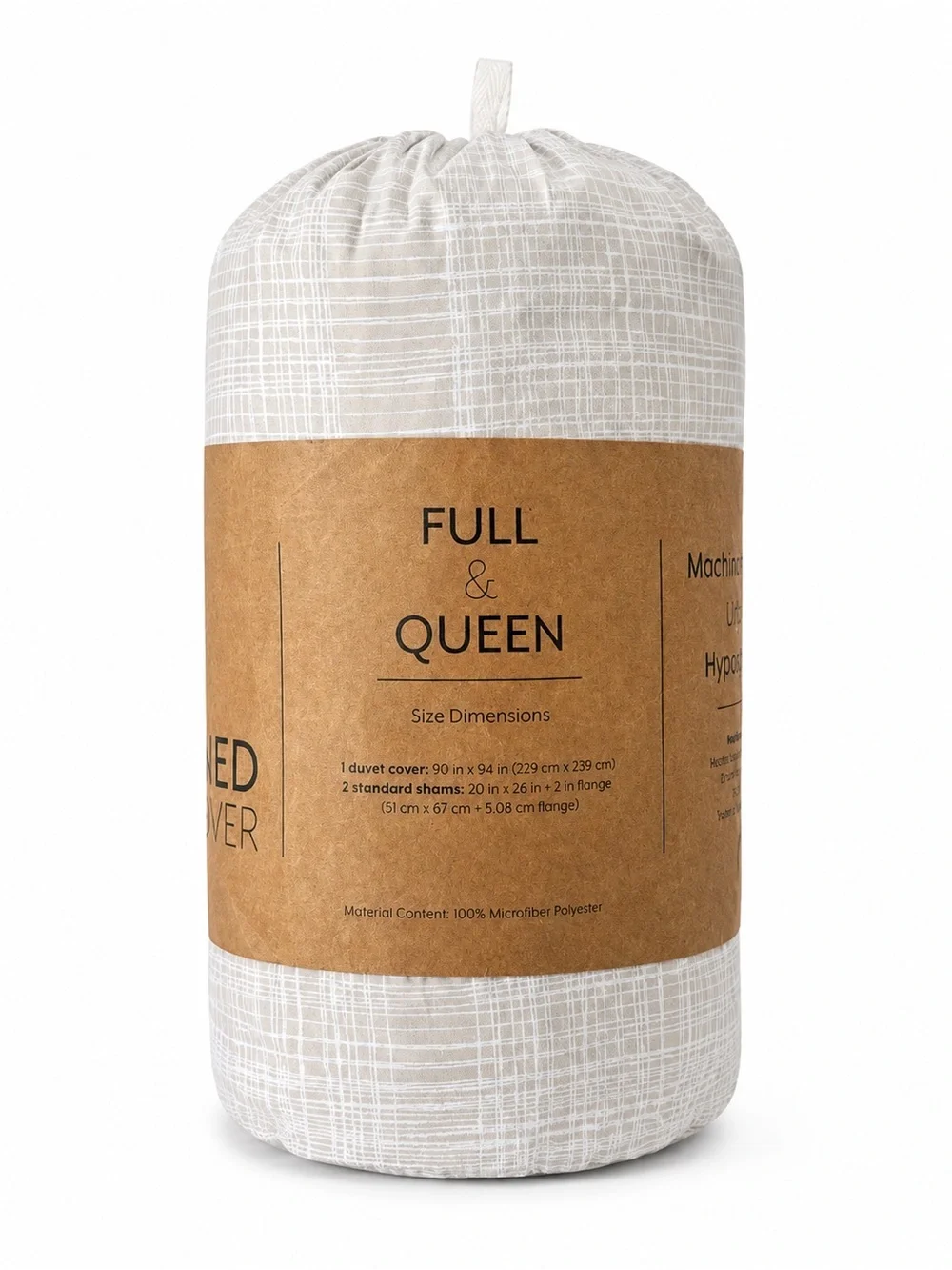 Full Queen 3 Piece Duvet Cover Set Beige Grid Microfiber 2 Shams New
