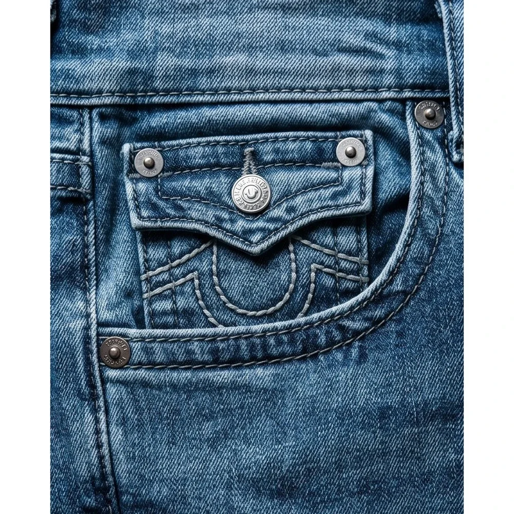 True Religion Mens 33X26 Ricky Relaxed Straight Blue Jeans Medium Wash Denim