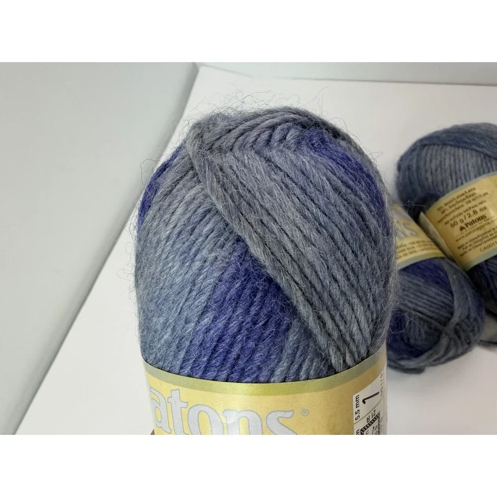 Patons SWS Yarn Natural Denim 70117 Soy Wool Stripes Lot Of 3 80g Each