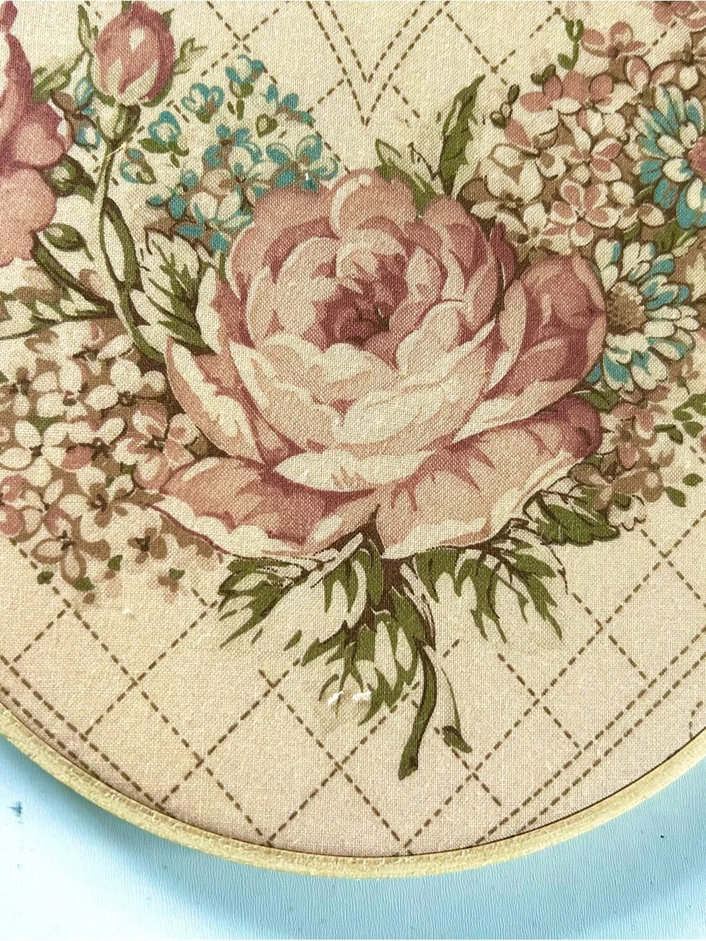 10” Floral Round Wall Art, 10” Hoop in Taupe and Blush