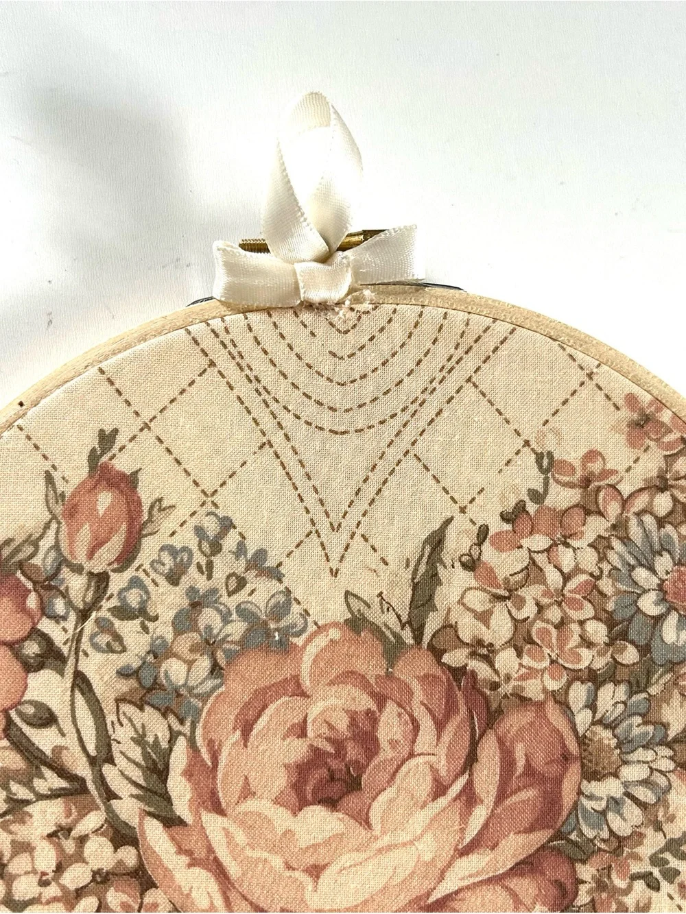 10” Floral Round Wall Art, 10” Hoop in Taupe and Blush