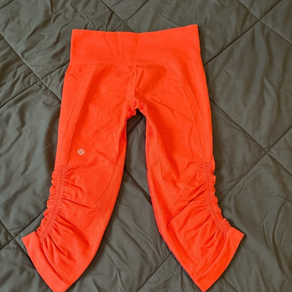 Lululemon Athletica Orange Leggings with Ruched Detail