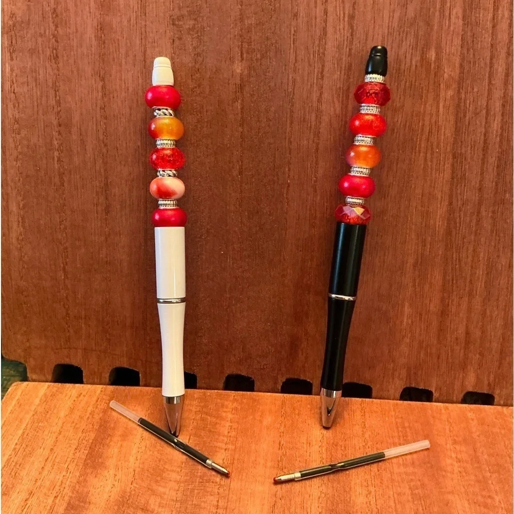Hand Crafted Beaded Pens Set of 2 with ink refill, Ballpoint Black