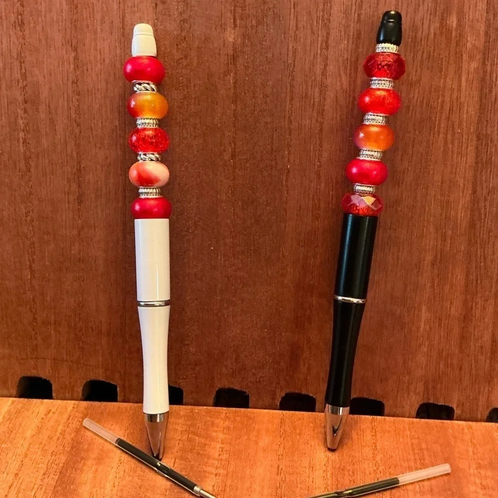 Hand Crafted Beaded Pens Set of 2 with ink refill, Ballpoint Black