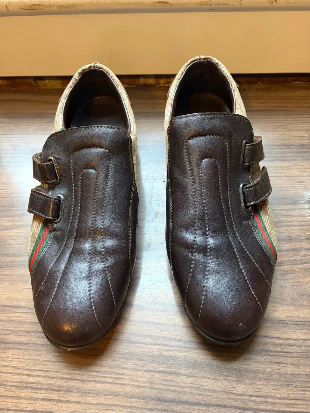 Gucci Brown Leather & GG Canvas Velcro Men's Sneakers