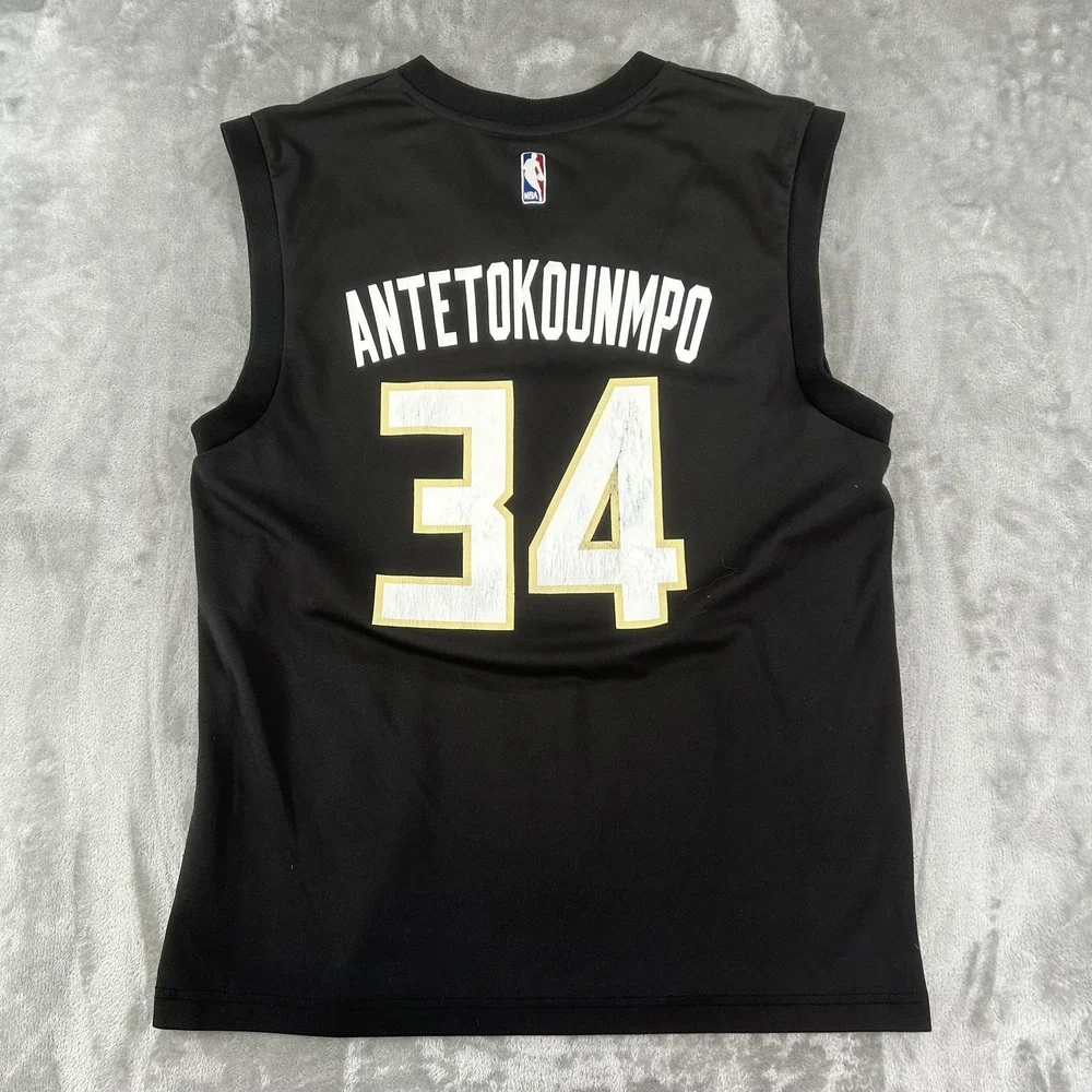 Milwaukee Bucks Jersey Mens Medium Black NBA Basketball Giannis 34 Adidas