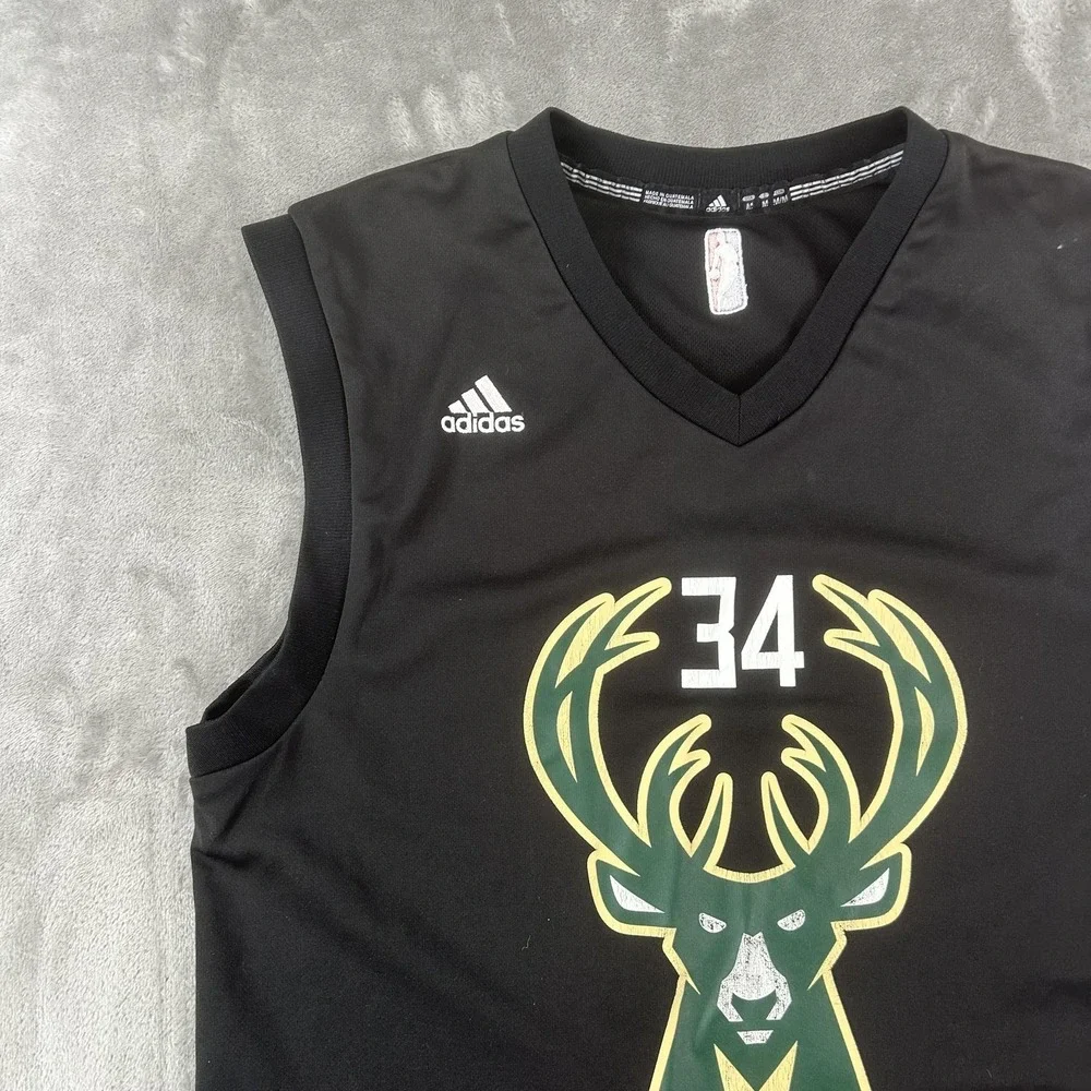 Milwaukee Bucks Jersey Mens Medium Black NBA Basketball Giannis 34 Adidas