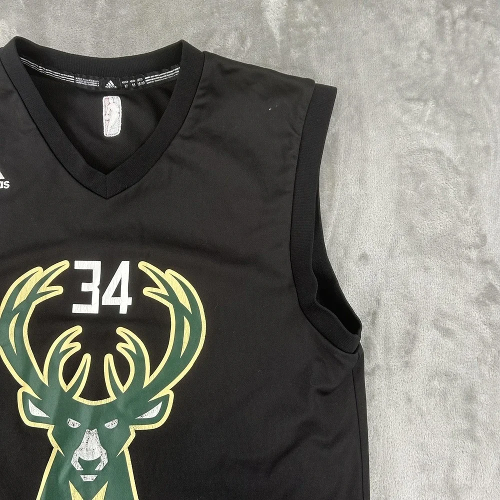 Milwaukee Bucks Jersey Mens Medium Black NBA Basketball Giannis 34 Adidas
