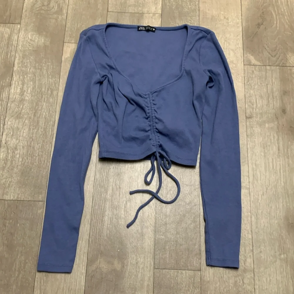 Womens Zara Ruched Knit Long‎ Sleeve Stretch Crop Top Shirt