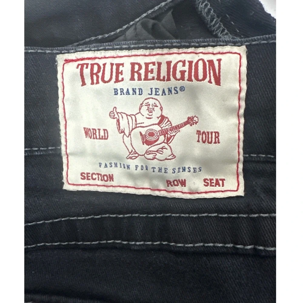 True Religion Ricky Relaxed Straight Black Contrast Stitch Jeans Mens 36
