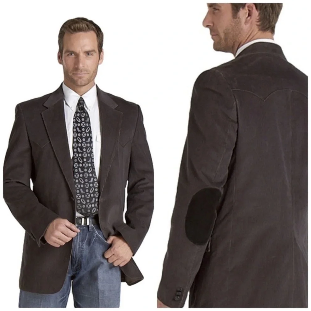 Circle S Dallas Texas Western Blazer Jacket Sport Coat Corduroy Elbow Patch 42L