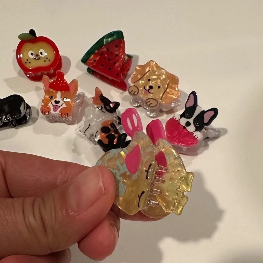 New 8pc Mini Hair Claw Clip Set Animals Fruit Acetate