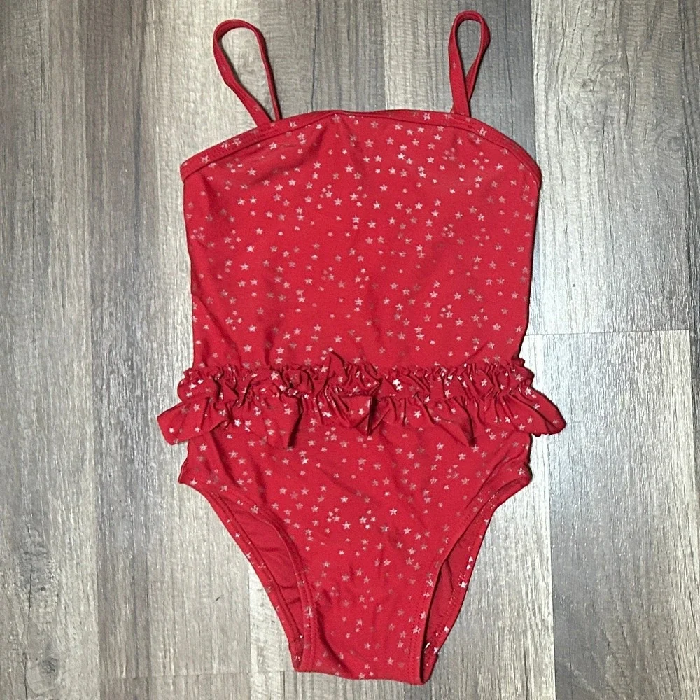 Old Navy Girls Swimsuit 4T Red Star Ruffle One Piece Toddler Summer Beachwear
