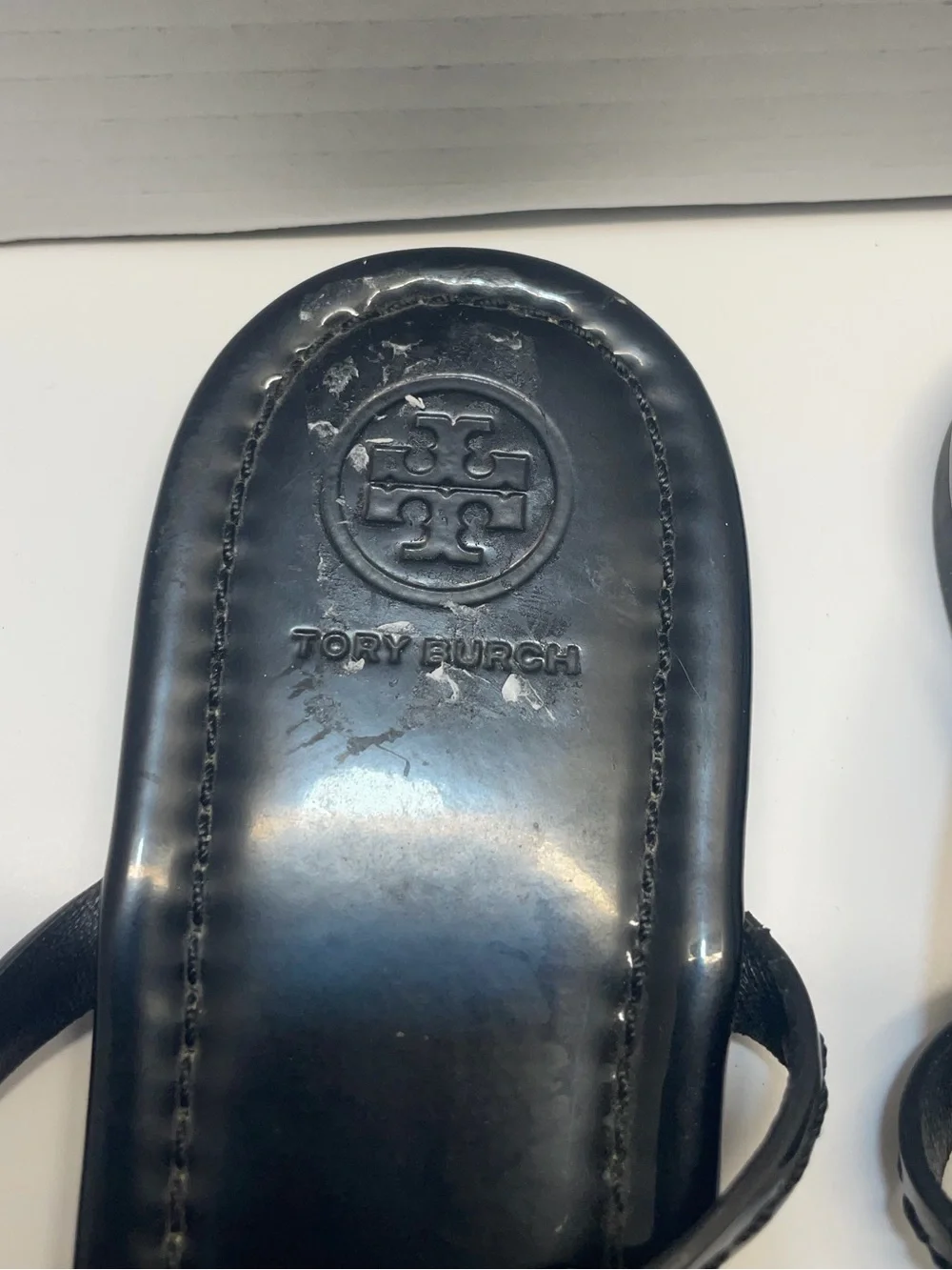 Tory Burch Sandals Dillan Black Leather Thong Gold Hardware Women Size 8 1/2
