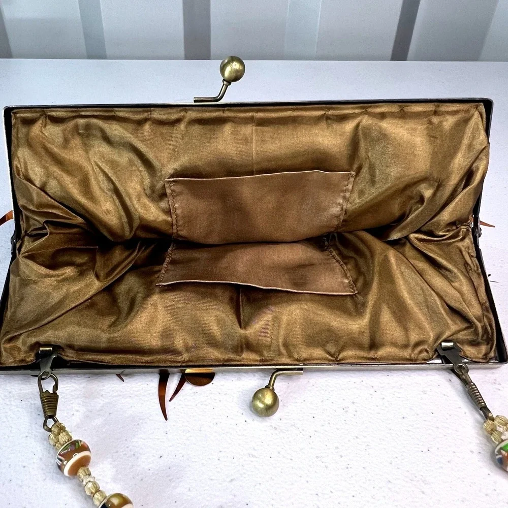 Sequin Amber Gold Ladies Clutch Bag Beaded‎ Handle Vintage Evening Y2K Sparkle