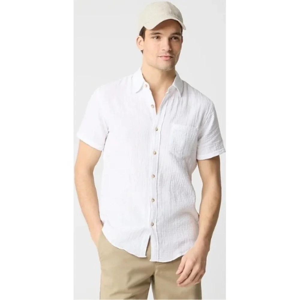 J. Crew Mens White Short Sleeve Button Down Shirt Small‎ Cotton Gauze NWOT