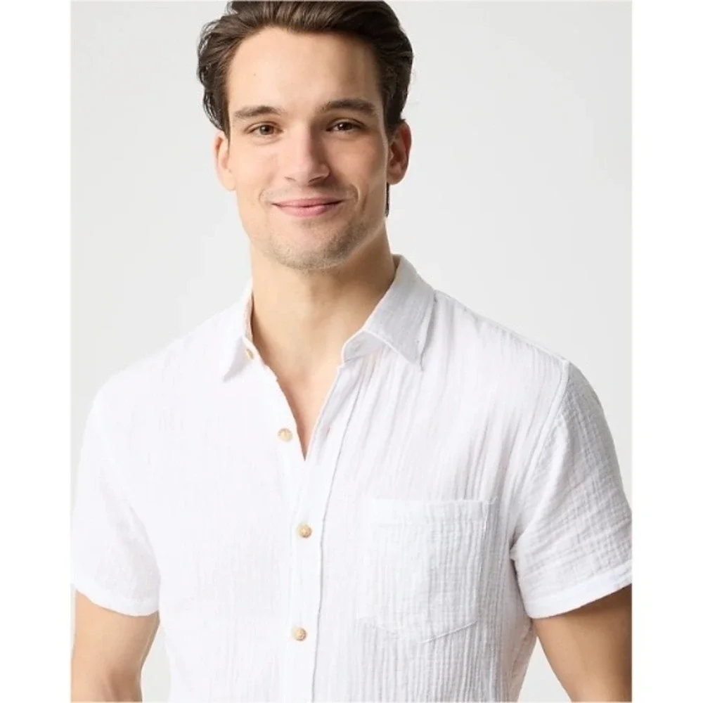 J. Crew Mens White Short Sleeve Button Down Shirt Small‎ Cotton Gauze NWOT