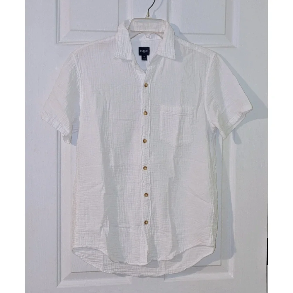 J. Crew Mens White Short Sleeve Button Down Shirt Small‎ Cotton Gauze NWOT