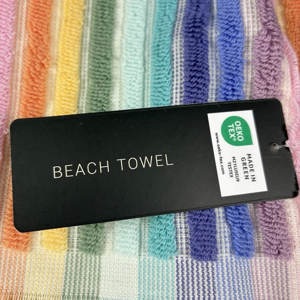 Rachel Zoe Set Of 2 Viral Rainbow Stripe Beach Towels 100% COTTON NWT Retro Boho