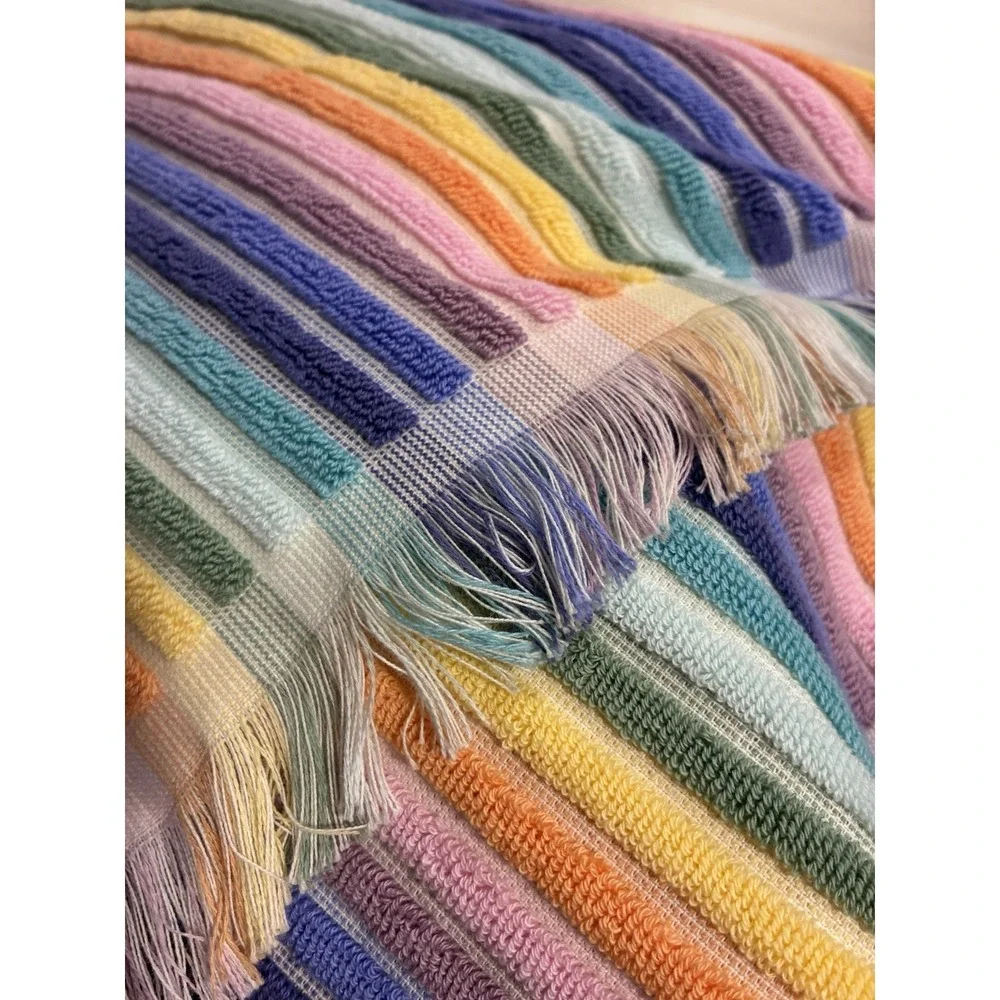 Rachel Zoe Set Of 2 Viral Rainbow Stripe Beach Towels 100% COTTON NWT Retro Boho