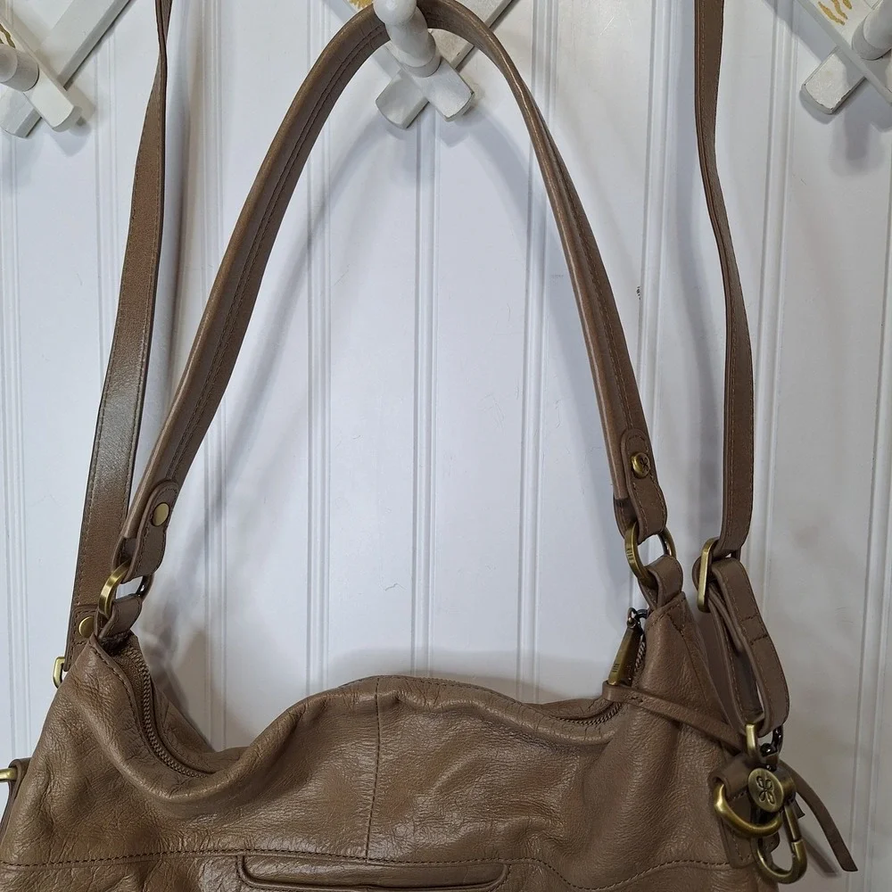 HOBO Liberty Leather Convertible Crossbody‎ Shoulder Bag Tan Large Pockets Zip