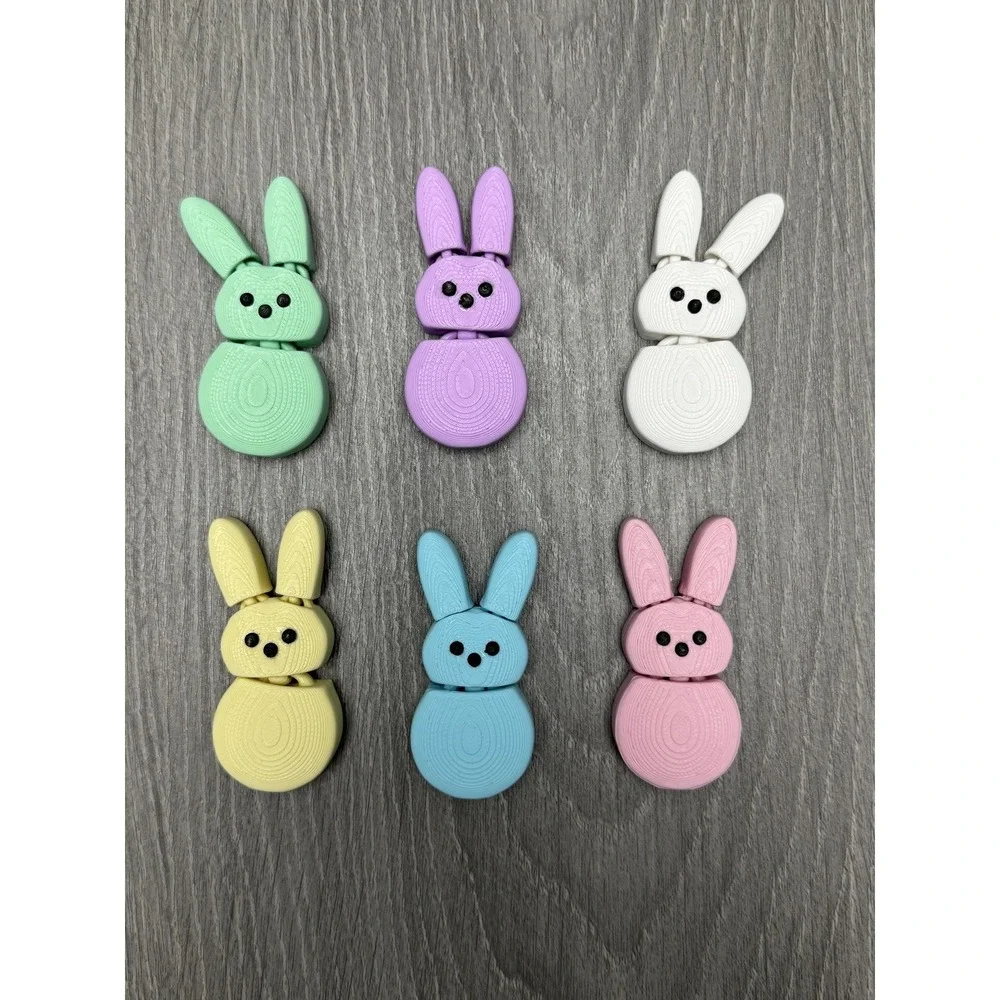 6 Pc - Easter Bunny‎ Fridge Magnets Fidget Articulated 3D Printed Rabbit Pastel