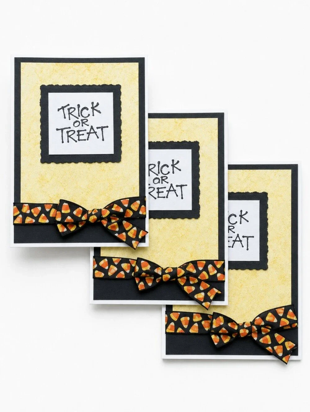 Set of 3 Handmade Halloween Cards – Trick or Treat Candy Corn Design