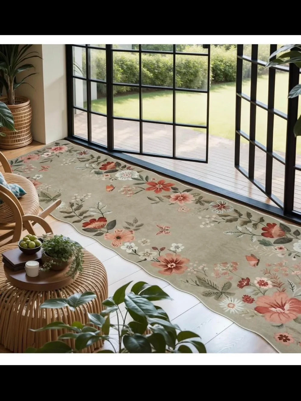 NWOT..Floral Rug Runner with Non Slip Rubber Backing Size 2'6