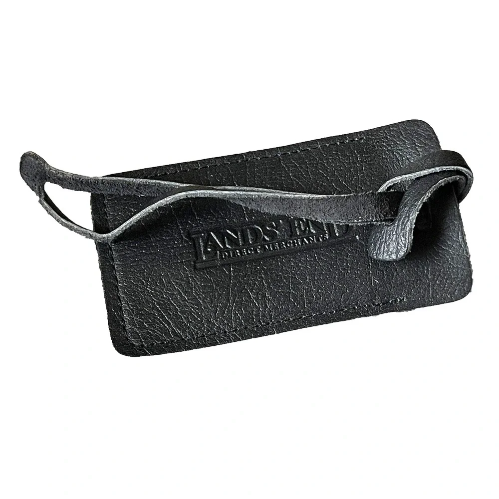Lands' End Black‎ Leather Luggage Tag W/ ID Window & Unused ID Card