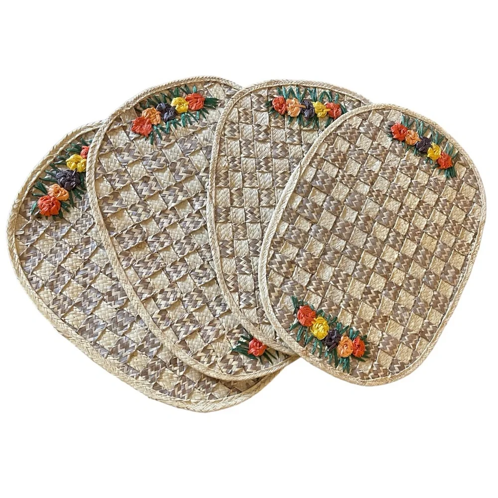 4 Large Rattan Wicker oval placemats‎ floral flower boho flowers table mats