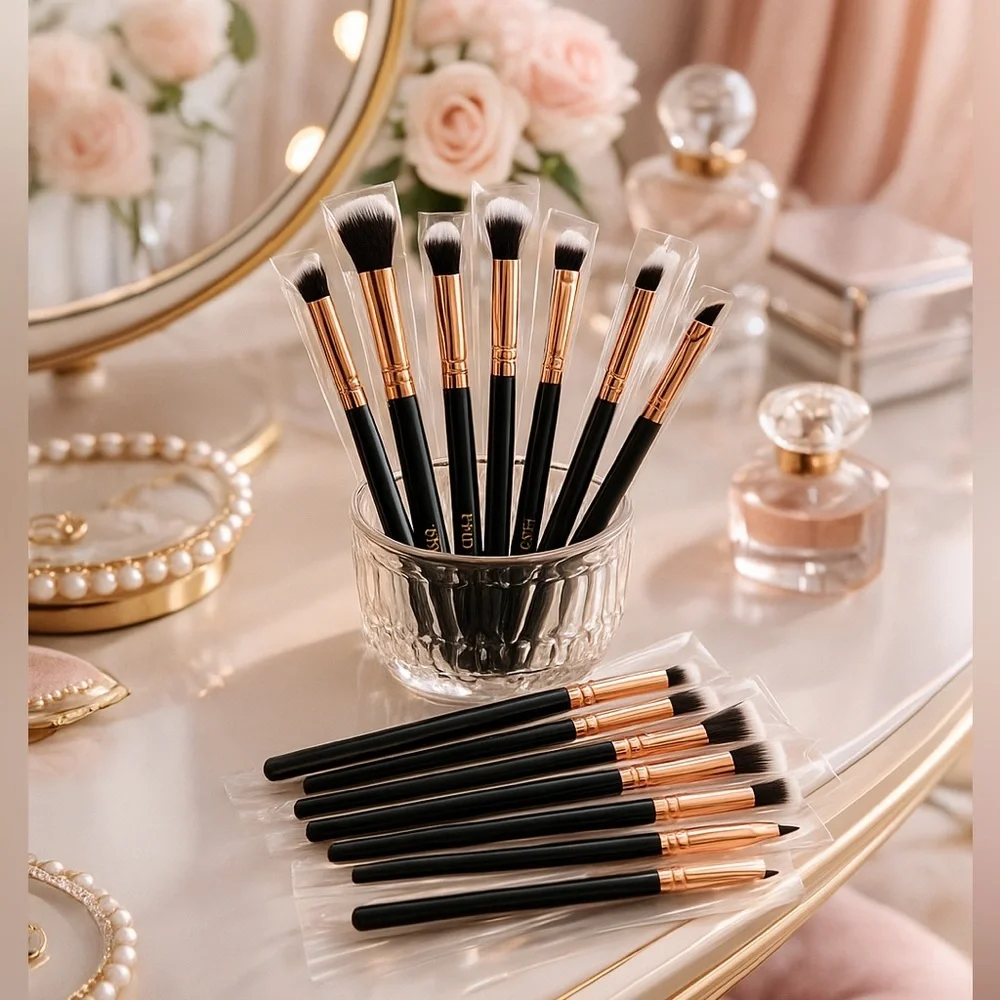 MSQ 8-Piece Eye Makeup Brush Set Black Rose Gold Blending & Detail Brushes