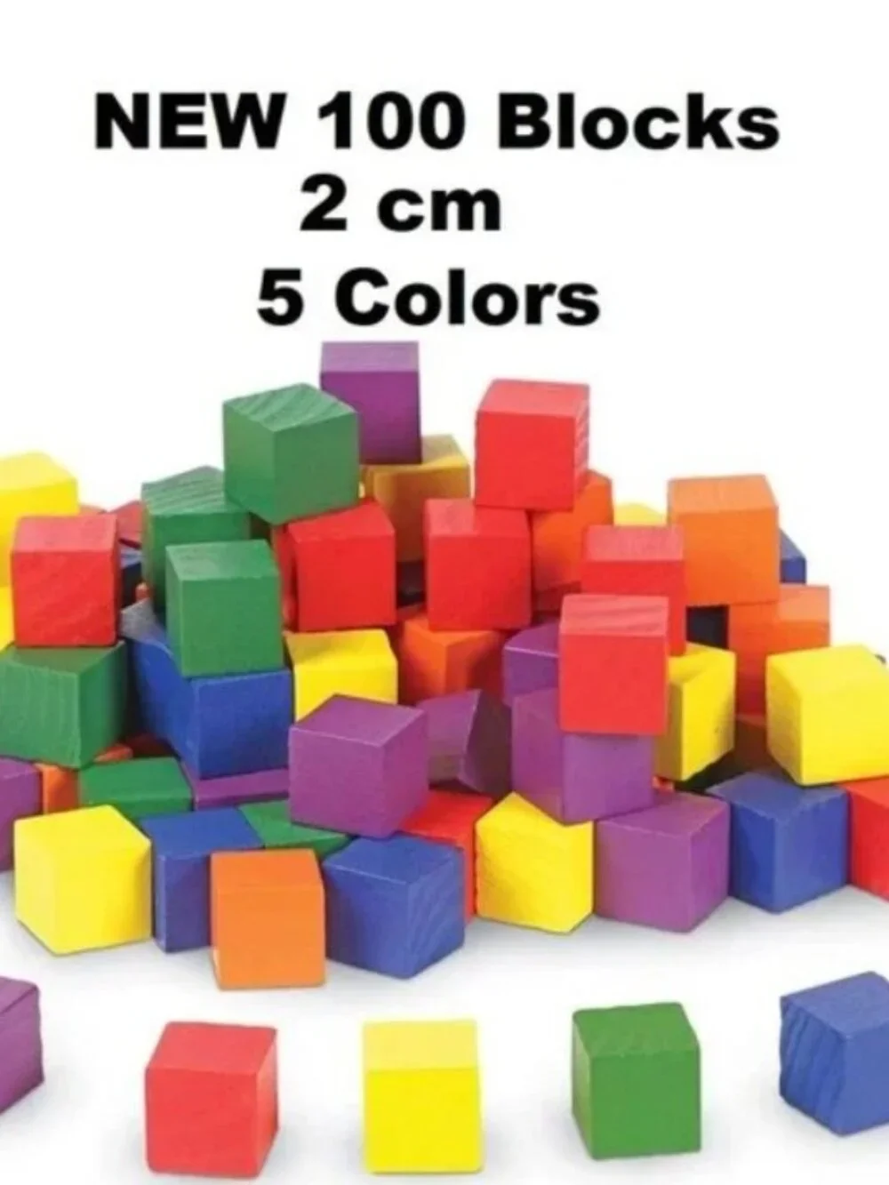 NEW Learning Resources Wooden Color Cubes 2 cm 100 Blocks 5 colors Math Manipula