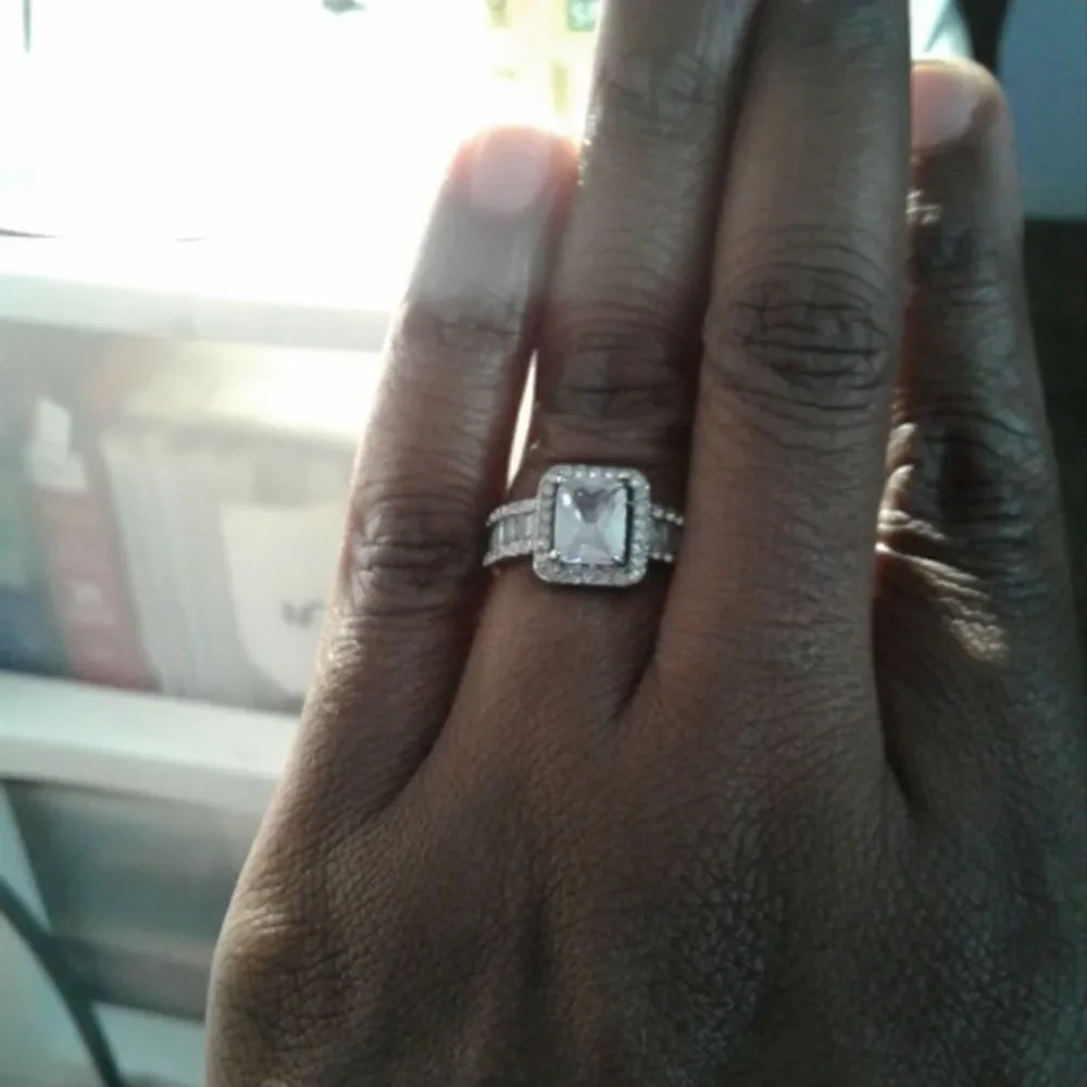 Emerald Cut  & Baguette Diamond Halo Sterling Wedding Engagement Ring