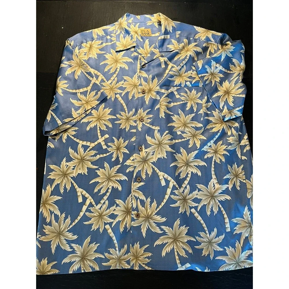Jos A Bank Men's‎ Silk Tropical Palm Tree Button Down Shirt Size L