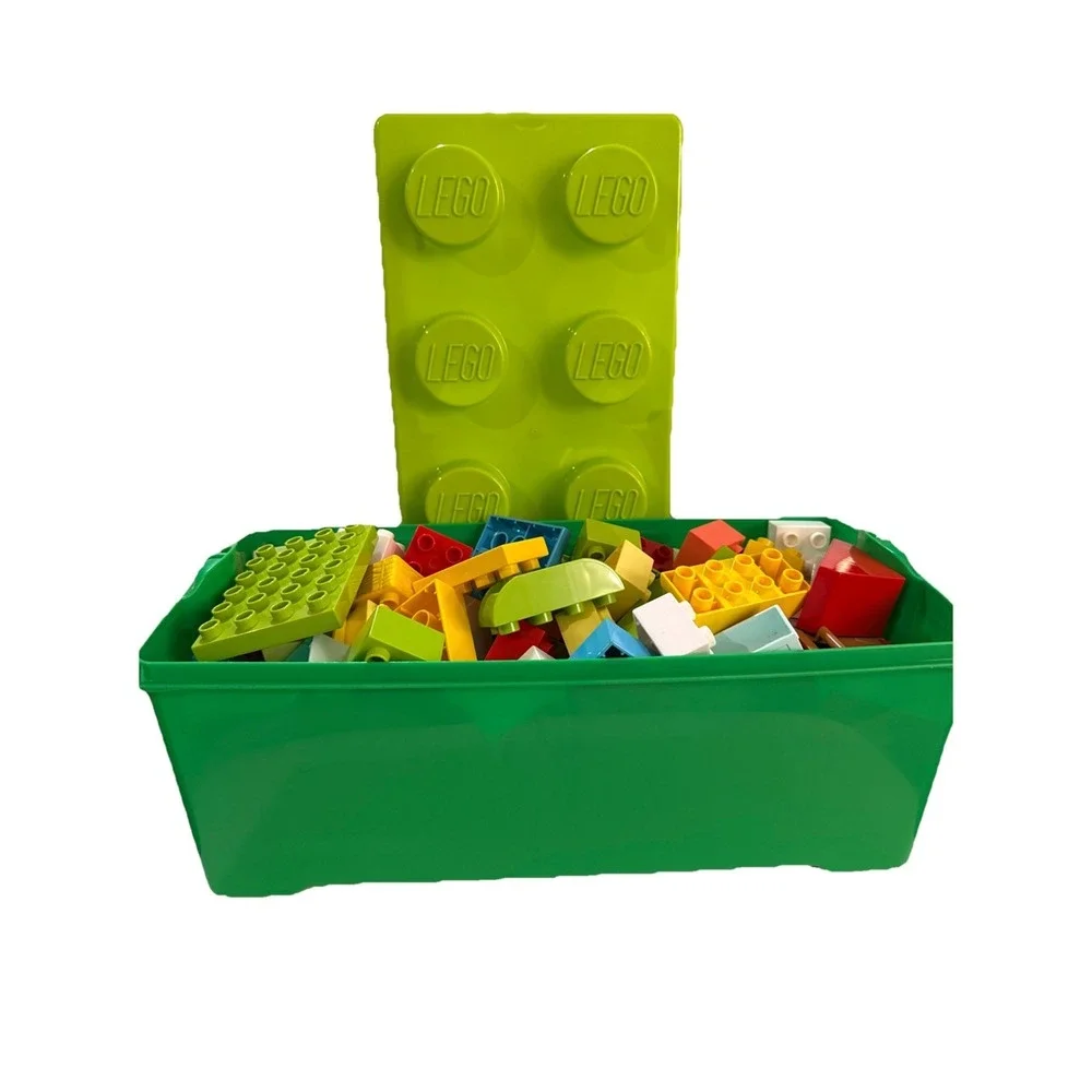 Lego Duplo Lot In Green Lego Brick Storage Bin 2x2 4x2‎ Flowers Shapes Colorful