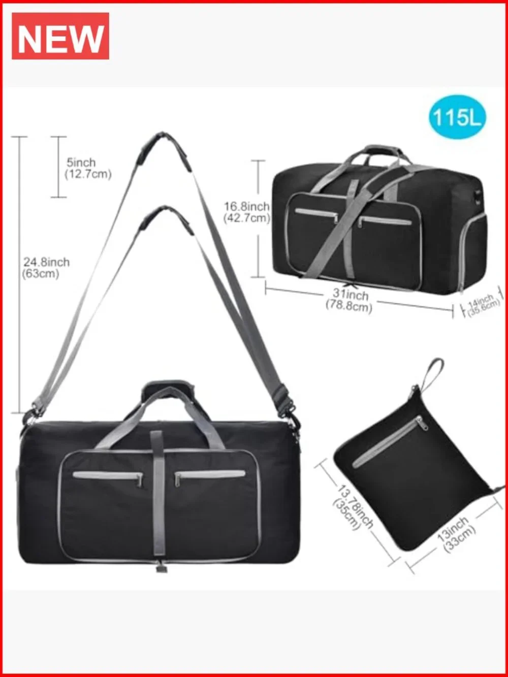 Duffle Bag with Shoes Compartment Foldable Travel Duffel Waterproof 65L