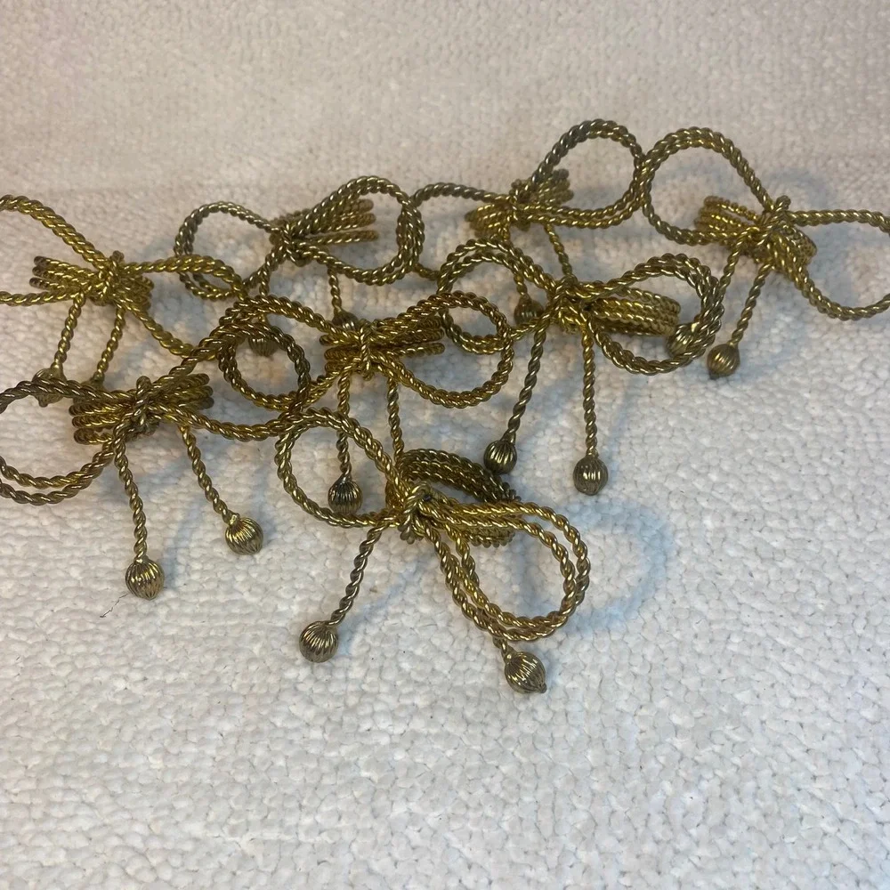 Set‎ of 8 Vintage Gold Tone Twisted Rope Bow Napkin Rings MCM