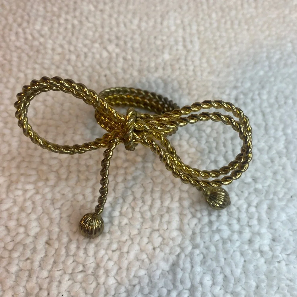 Set‎ of 8 Vintage Gold Tone Twisted Rope Bow Napkin Rings MCM