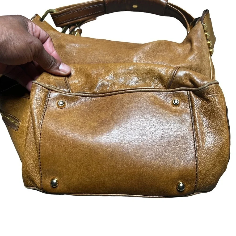 TODS Cognac Brown Hobo Leather Slouch Bag Zip Top Womens