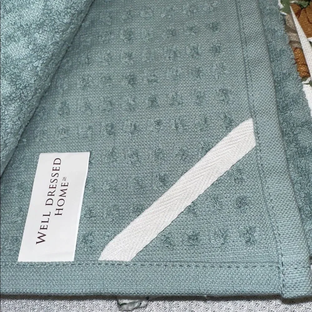 WDH White Blue Green Cotton Fall Harvest Pumpkin Kitchen Towels