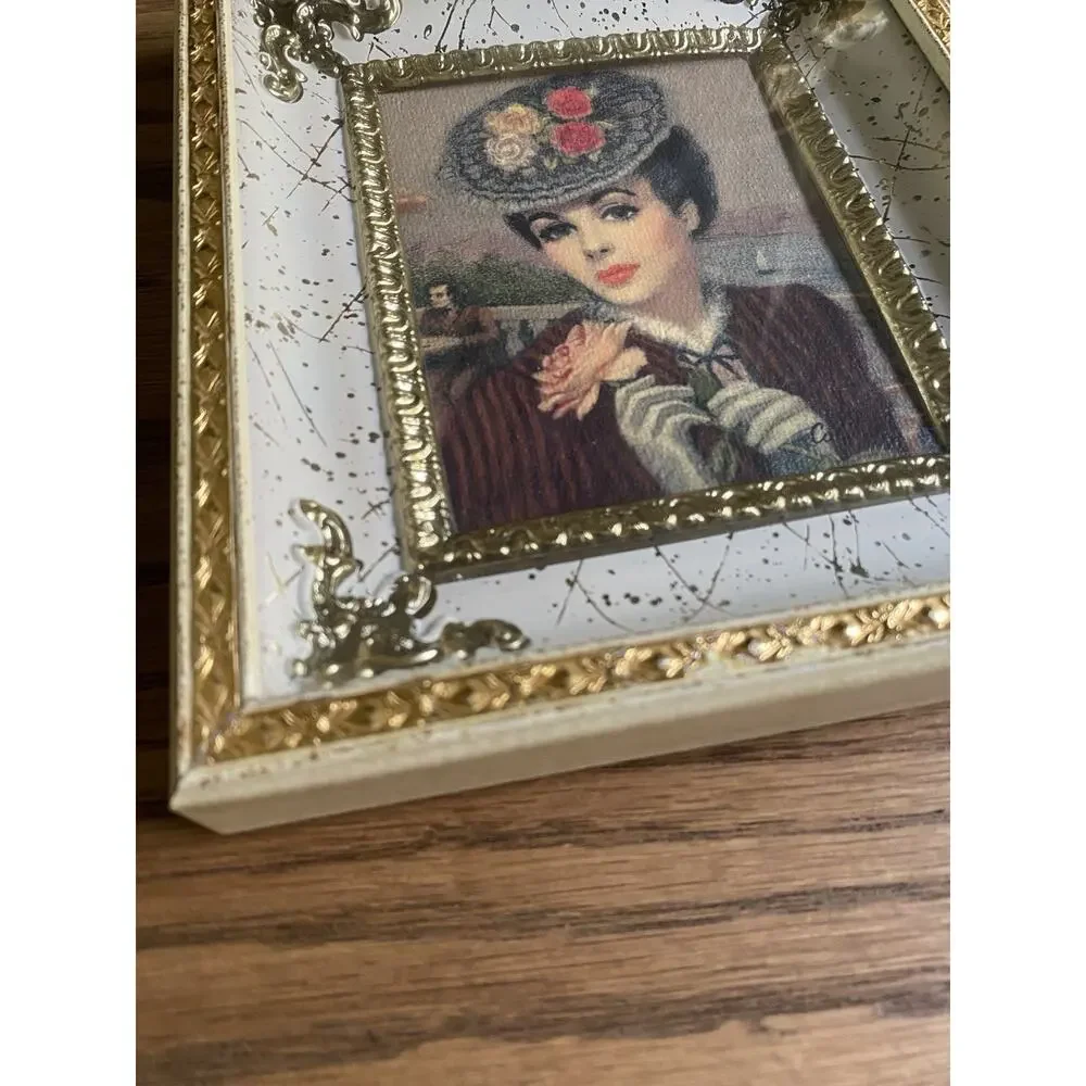 Vintage 1950s Hollywood Regency Framed Art Prints Woman In Gold Shadow Box Frame