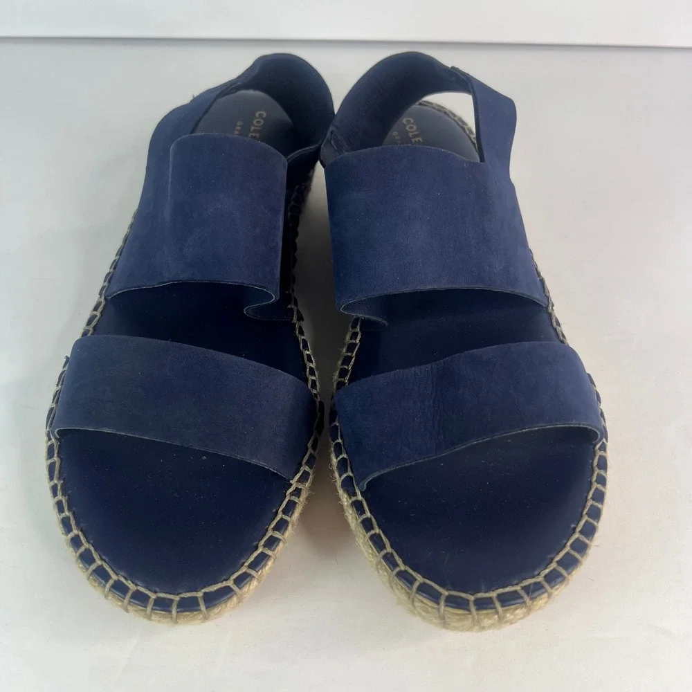 Cole Haan Cloudfeel Navy Blue Suede Espadrille Platform Sandals Womens 8B Spring