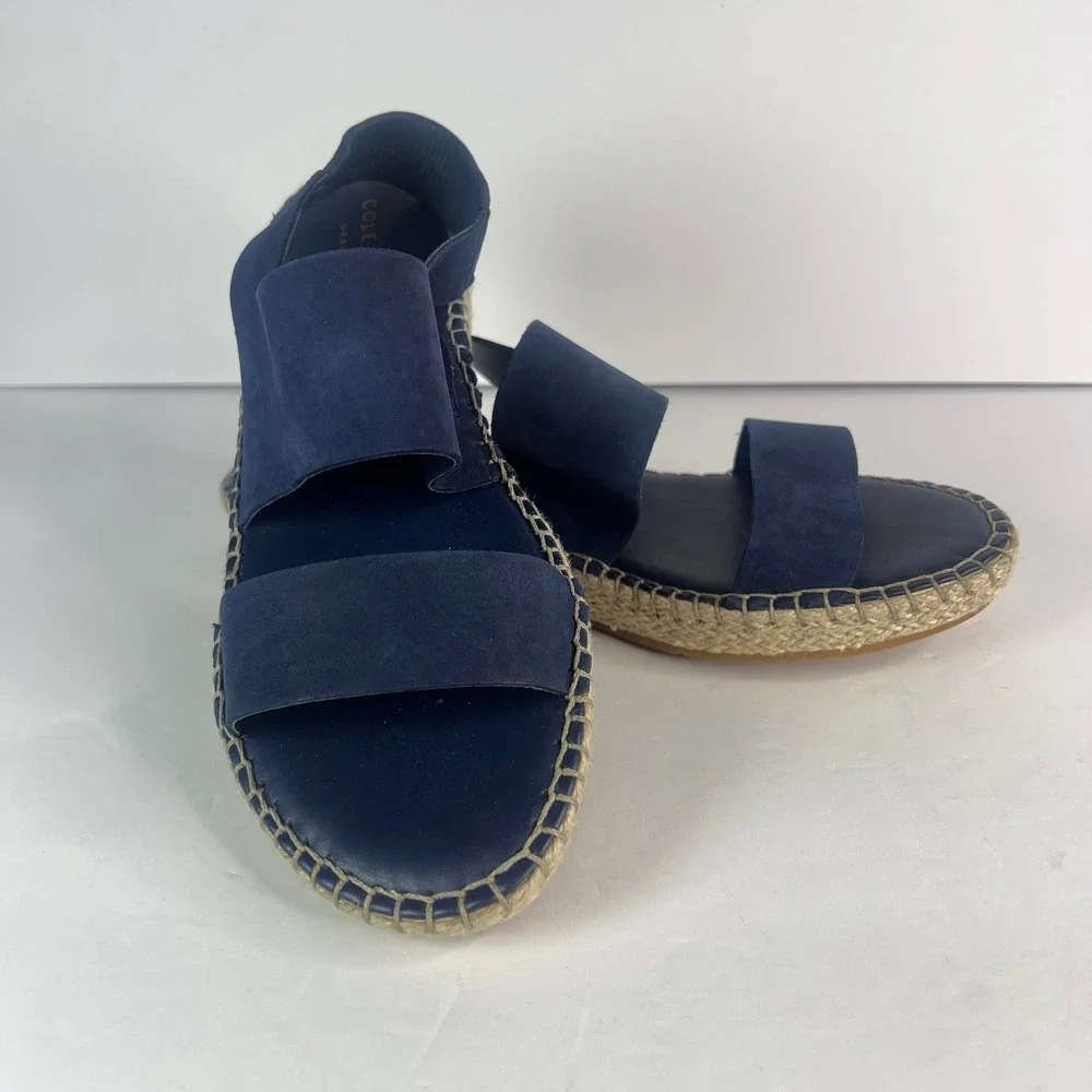 Cole Haan Cloudfeel Navy Blue Suede Espadrille Platform Sandals Womens 8B Spring