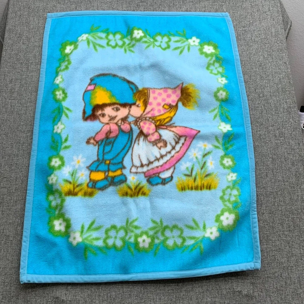 VTG Hanil‎ Korean Baby Blanket Blue Boy Girl Graphic Nim-i-rang 1st Grade Rare