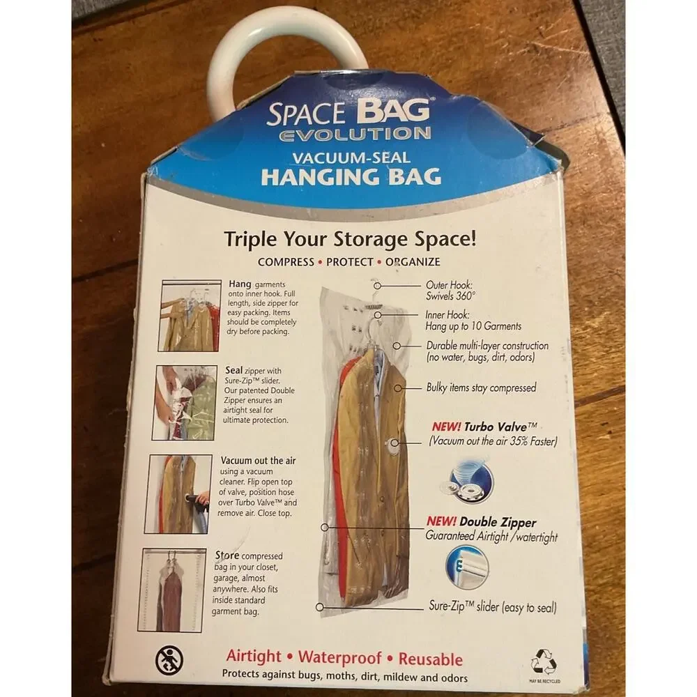 Vacuum Seal Hanging Space Bag - 1 Suit-Size Hanging Bag NEW 27.75” X 41”