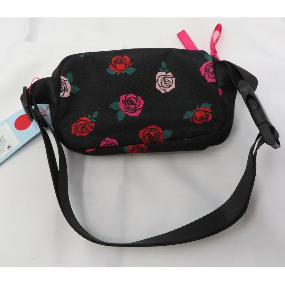 Cat & Jack Kids Floral Fanny Pack Black Rose Print Belt‎ Bag Adjustable NEW