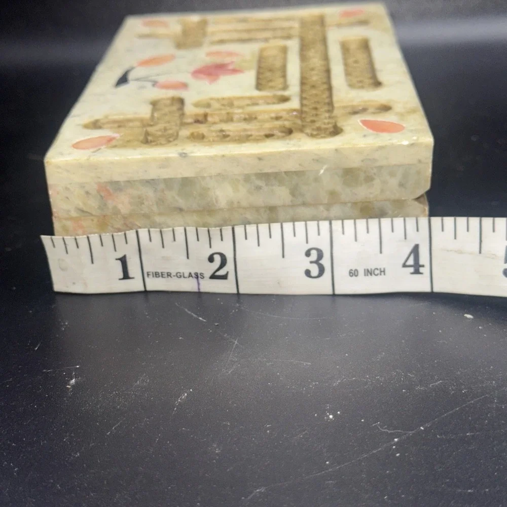 Vintage Soapstone Trinket Box Floral Inlay Made With‎ Mother-of-Pear - Indial